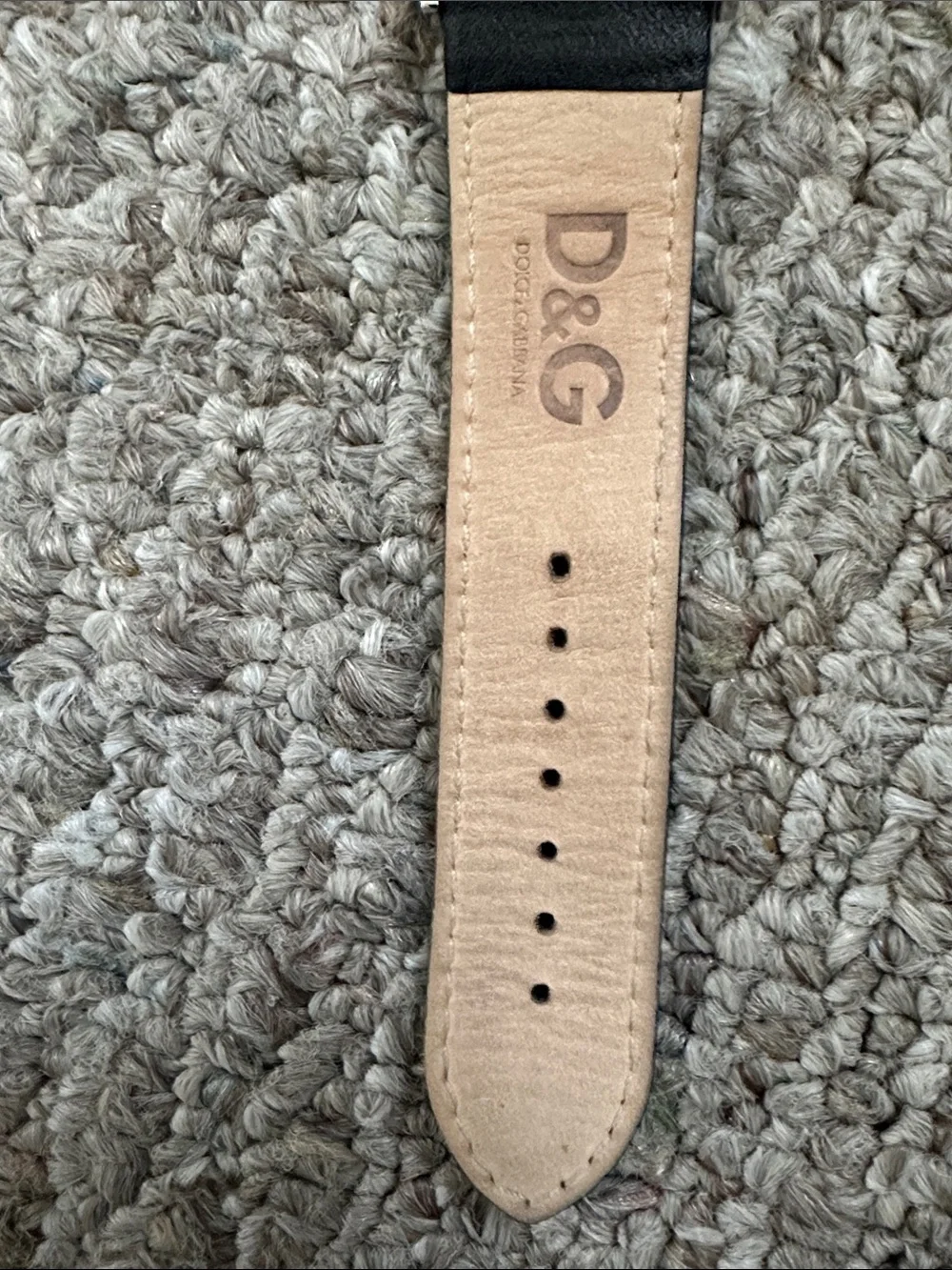 D&G Black Leather Strap Watch with Brushed Steel Back